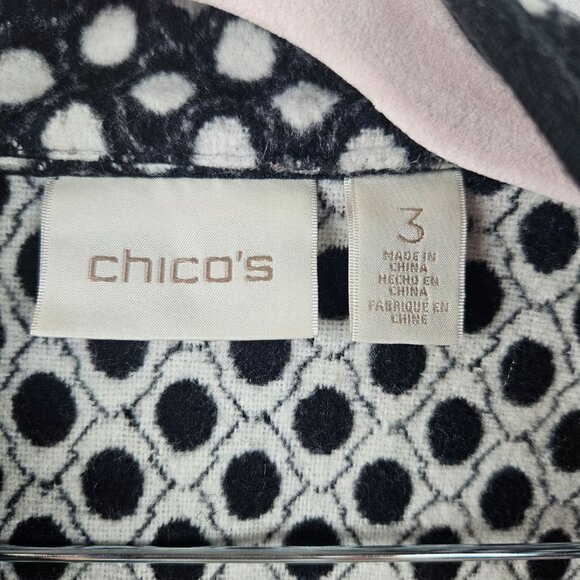 Chico's Womens Soft Fleece Black White Polka Dot Coat Jacket Top Size 3 - Picture 3 of 6